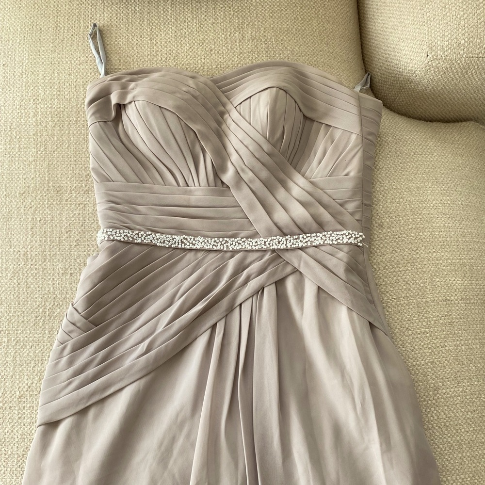 Custom Lilac Grey A-Line Bridesmaid Dress with Embellished Pearl Detail